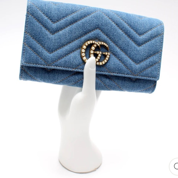 Gucci Marmont Denim Pearl Wallet - Picture 2 of 12